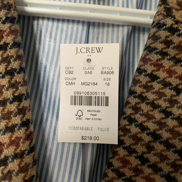 Brand New Houndstooth Wool JCrew Blazer Size 18 - Picture 6 of 7